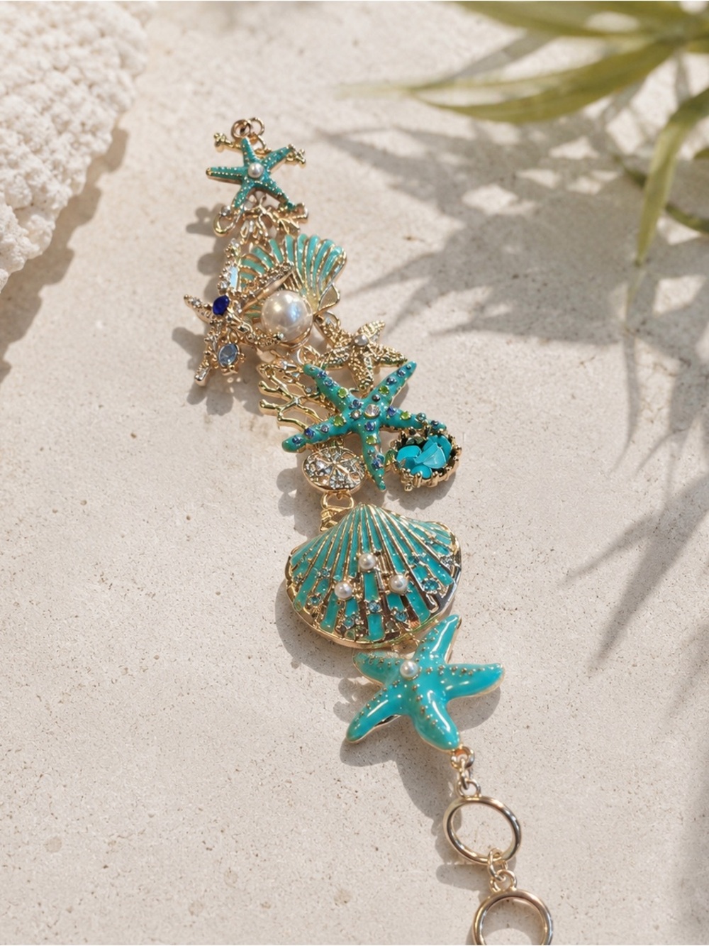 Turquoise Seashell & Starfish Charm Bracelet